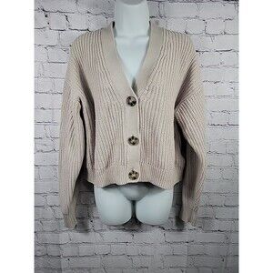 H&M Chunky Knit Button Front Cropped Oversized Sweater Size Small